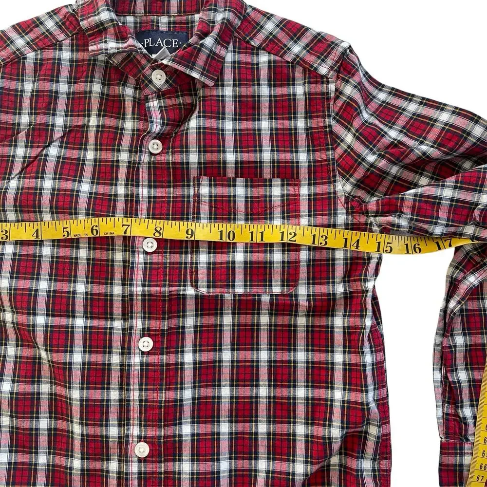 Children's Place Tartan Plaid‎ Button Down Collared Shirt Red Blue Size 7/8